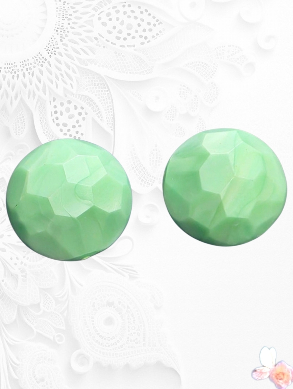 Fresh Mint Green Emmons Clip On Earrings Faceted Round Vintage 870